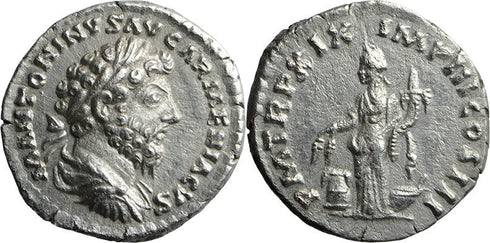 EF+ Ancient Roman silver coin of the Emperor Marcus Aurelius minted in Rome